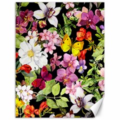 Beautiful,floral,hand Painted, Flowers,black,background,modern,trendy,girly,retro Canvas 12  X 16   by NouveauDesign