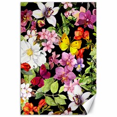 Beautiful,floral,hand Painted, Flowers,black,background,modern,trendy,girly,retro Canvas 24  X 36  by NouveauDesign