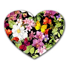 Beautiful,floral,hand Painted, Flowers,black,background,modern,trendy,girly,retro Heart Mousepads by NouveauDesign