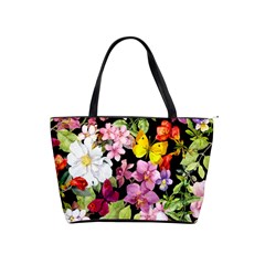 Beautiful,floral,hand Painted, Flowers,black,background,modern,trendy,girly,retro Shoulder Handbags by NouveauDesign