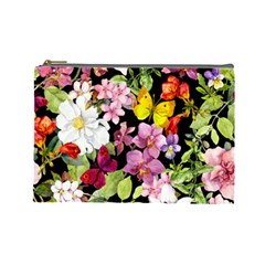 Beautiful,floral,hand Painted, Flowers,black,background,modern,trendy,girly,retro Cosmetic Bag (large)  by NouveauDesign