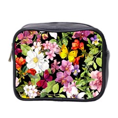 Beautiful,floral,hand Painted, Flowers,black,background,modern,trendy,girly,retro Mini Toiletries Bag 2-side by NouveauDesign