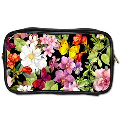 Beautiful,floral,hand Painted, Flowers,black,background,modern,trendy,girly,retro Toiletries Bags by NouveauDesign