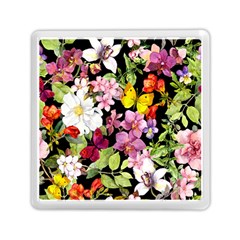 Beautiful,floral,hand Painted, Flowers,black,background,modern,trendy,girly,retro Memory Card Reader (square)  by NouveauDesign