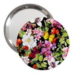 Beautiful,floral,hand Painted, Flowers,black,background,modern,trendy,girly,retro 3  Handbag Mirrors by NouveauDesign