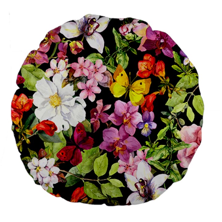 Beautiful,floral,hand painted, flowers,black,background,modern,trendy,girly,retro Large 18  Premium Round Cushions