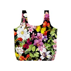 Beautiful,floral,hand Painted, Flowers,black,background,modern,trendy,girly,retro Full Print Recycle Bags (s)  by NouveauDesign