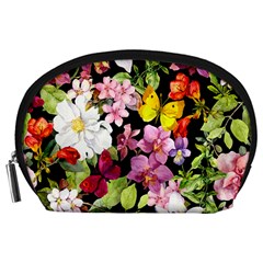 Beautiful,floral,hand Painted, Flowers,black,background,modern,trendy,girly,retro Accessory Pouches (large)  by NouveauDesign