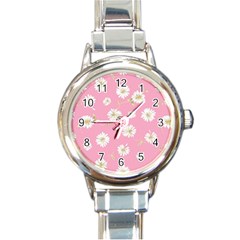 Pink Flowers Round Italian Charm Watch by NouveauDesign