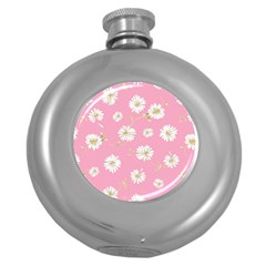 Pink Flowers Round Hip Flask (5 Oz) by NouveauDesign