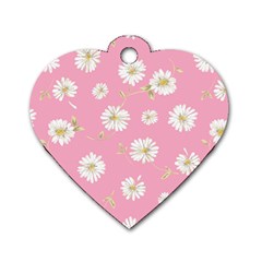 Pink Flowers Dog Tag Heart (one Side) by NouveauDesign