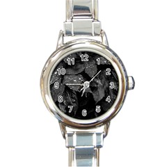 Black and White Leaves Photo Round Italian Charm Watch