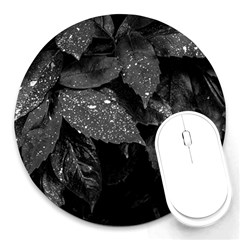 Black And White Leaves Photo Round Mousepads by dflcprintsclothing