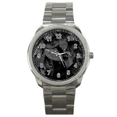 Black and White Leaves Photo Sport Metal Watch