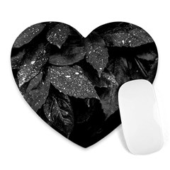 Black And White Leaves Photo Heart Mousepads by dflcprintsclothing