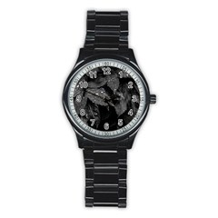 Black and White Leaves Photo Stainless Steel Round Watch