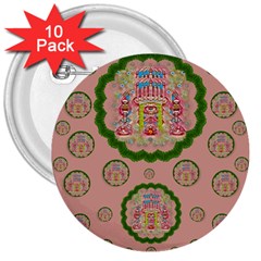 Sankta Lucia With Friends Light And Floral Santa Skulls 3  Buttons (10 Pack)  by pepitasart