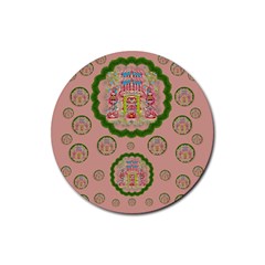 Sankta Lucia With Friends Light And Floral Santa Skulls Rubber Coaster (round)  by pepitasart