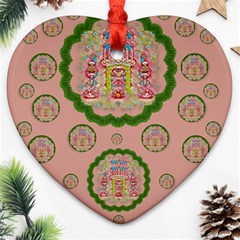 Sankta Lucia With Friends Light And Floral Santa Skulls Heart Ornament (two Sides) by pepitasart