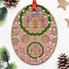 Sankta Lucia With Friends Light And Floral Santa Skulls Ornament (oval Filigree) by pepitasart