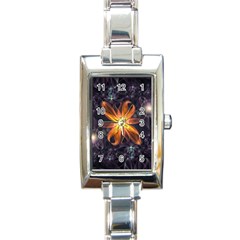 Beautiful Orange Star Lily Fractal Flower At Night Rectangle Italian Charm Watch by jayaprime