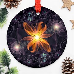 Beautiful Orange Star Lily Fractal Flower At Night Ornament (round) by jayaprime