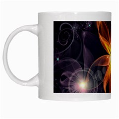 Beautiful Orange Star Lily Fractal Flower At Night White Mugs by jayaprime