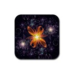 Beautiful Orange Star Lily Fractal Flower at Night Rubber Coaster (Square)  Front