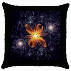 Beautiful Orange Star Lily Fractal Flower At Night Throw Pillow Case (black) by jayaprime