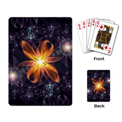 Beautiful Orange Star Lily Fractal Flower At Night Playing Card by jayaprime