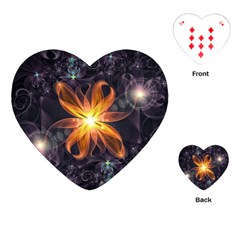 Beautiful Orange Star Lily Fractal Flower At Night Playing Cards (heart)  by jayaprime