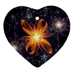 Beautiful Orange Star Lily Fractal Flower At Night Heart Ornament (two Sides) by jayaprime