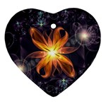 Beautiful Orange Star Lily Fractal Flower at Night Heart Ornament (Two Sides) Front