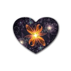 Beautiful Orange Star Lily Fractal Flower At Night Rubber Coaster (heart)  by jayaprime