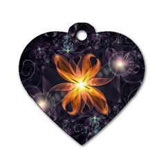 Beautiful Orange Star Lily Fractal Flower At Night Dog Tag Heart (one Side) by jayaprime