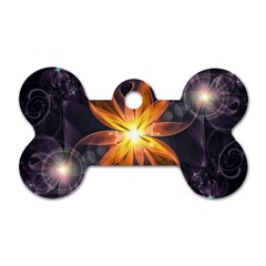 Beautiful Orange Star Lily Fractal Flower At Night Dog Tag Bone (one Side) by jayaprime