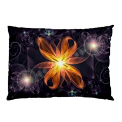 Beautiful Orange Star Lily Fractal Flower At Night Pillow Case by jayaprime