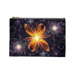 Beautiful Orange Star Lily Fractal Flower At Night Cosmetic Bag (large)  by jayaprime