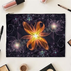 Beautiful Orange Star Lily Fractal Flower At Night Cosmetic Bag (xl) by jayaprime