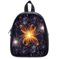 Beautiful Orange Star Lily Fractal Flower At Night School Bag (small) by jayaprime