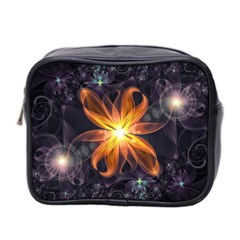 Beautiful Orange Star Lily Fractal Flower At Night Mini Toiletries Bag 2-side by jayaprime