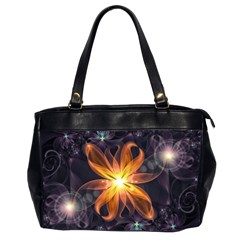 Beautiful Orange Star Lily Fractal Flower At Night Office Handbags (2 Sides)  by jayaprime