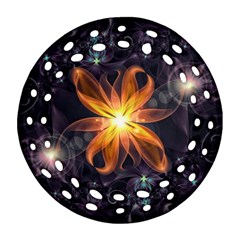 Beautiful Orange Star Lily Fractal Flower At Night Round Filigree Ornament (two Sides) by jayaprime