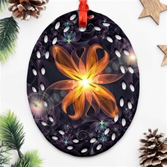 Beautiful Orange Star Lily Fractal Flower At Night Ornament (oval Filigree) by jayaprime