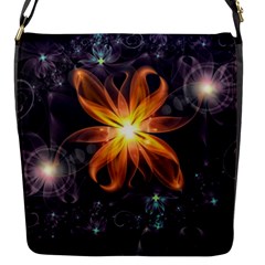 Beautiful Orange Star Lily Fractal Flower At Night Flap Messenger Bag (s) by jayaprime