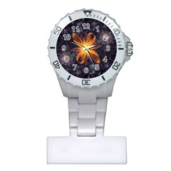 Beautiful Orange Star Lily Fractal Flower At Night Plastic Nurses Watch by jayaprime