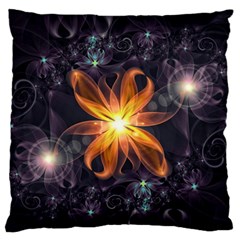 Beautiful Orange Star Lily Fractal Flower At Night Large Flano Cushion Case (one Side) by jayaprime