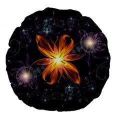 Beautiful Orange Star Lily Fractal Flower At Night Large 18  Premium Flano Round Cushions by jayaprime