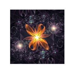 Beautiful Orange Star Lily Fractal Flower At Night Small Satin Scarf (square) by jayaprime