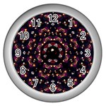 Floral Skulls In The Darkest Environment Wall Clocks (Silver)  Front